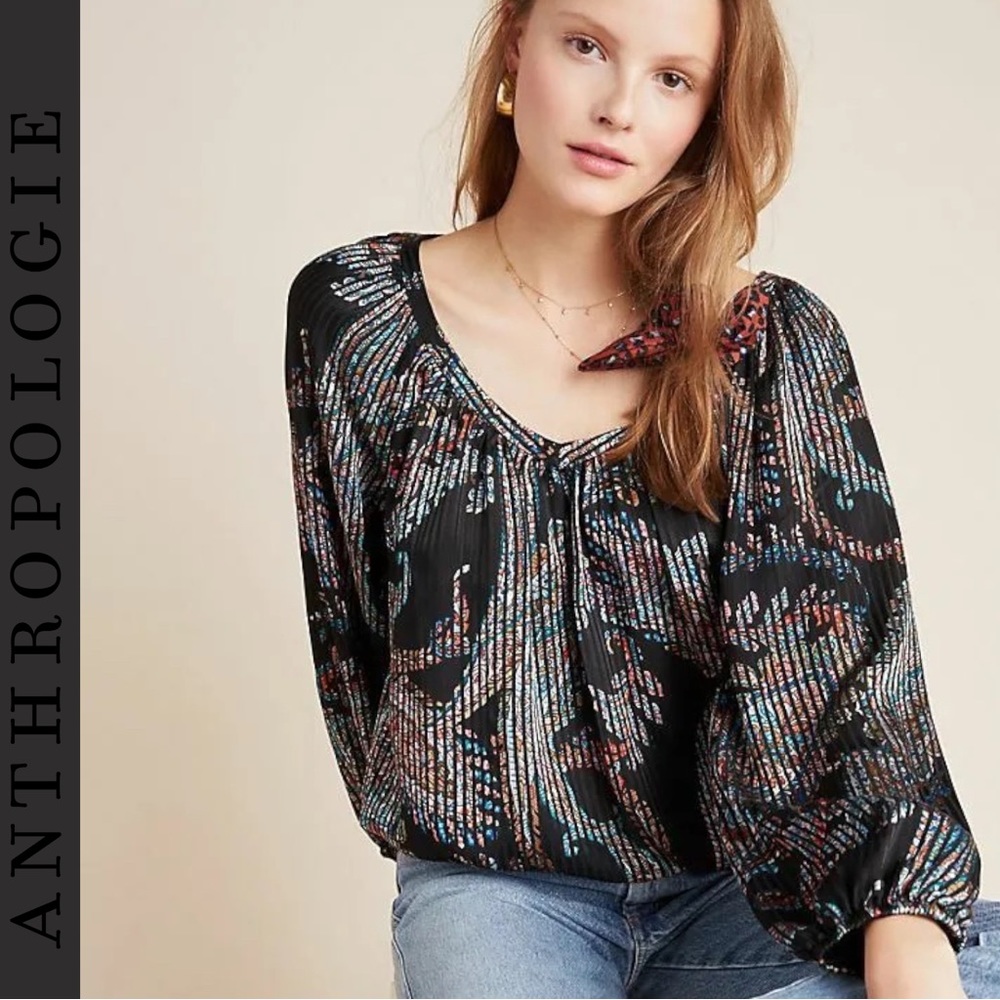Anthropologie Black Multicolor Blouse